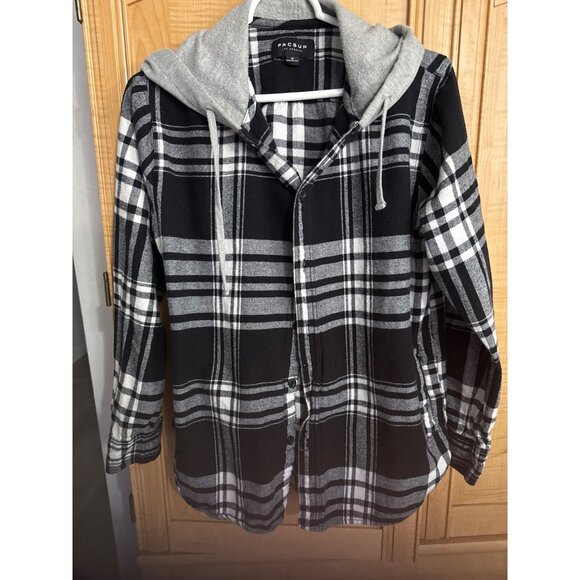 PacSun Other - PACSUN Hooded Flannel Shirt. Size Medium. Black and White Grey Hood . Pockets